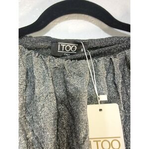 ITOO Italy Silver Metallic Ruched Crop Top Long Sleeve Shimmer Blouse NWT (17)